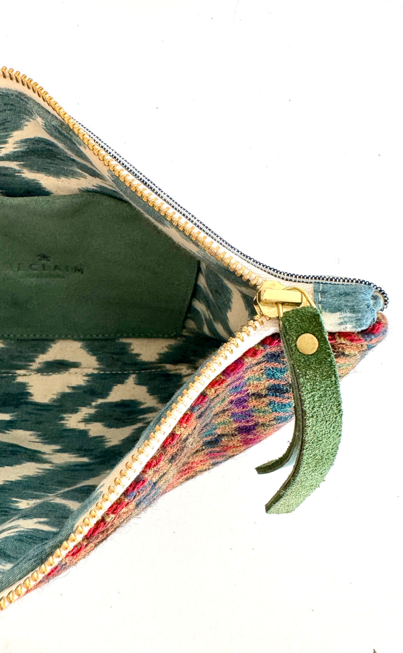 PETRA POUCH - REMNANT BRITISH  HOUNDSTOOTH & VINTAGE IKAT FABRIC  ONE OF ONE