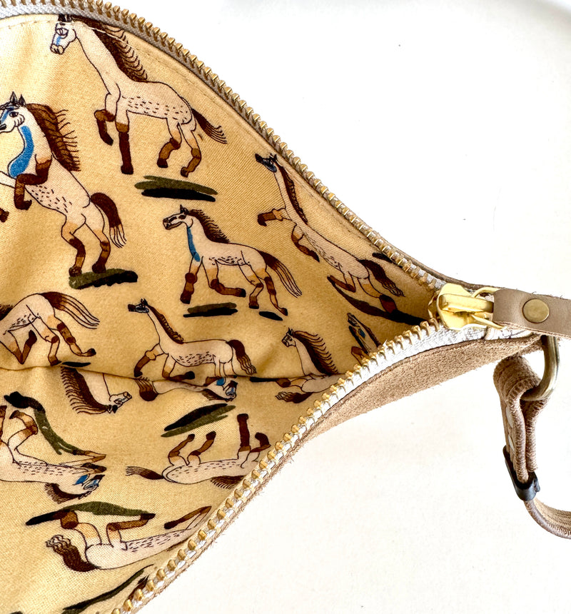 CAMPOS BELT BAG -BEIGE SUEDE HAPPY HORSES PRINT - ONE-OF-A-KIND
