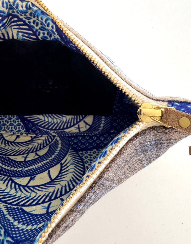 PETRA POUCH - REMNANT ITALIAN TWEED & VINTAGE AFRICAN WAXED COTTON ONE OF ONE