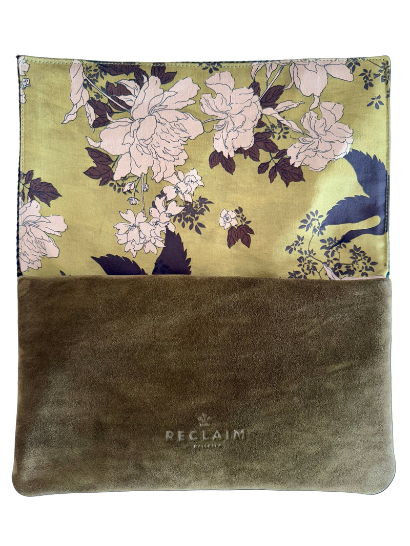 BINIALI CLUTCH - REMNANT BRITISH HOUNDSTOOTH & VINTAGE BIRDS & FLOWERS SILK - ONE-OF-ONE