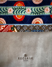 BINIALI CLUTCH - REMNANT FRENCH PINSTRIPE CANVAS & VINTAGE PRINTED COTTON - ONE-OF-A-KIND