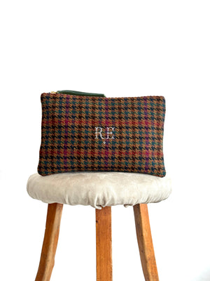 PETRA POUCH - REMNANT BRITISH  HOUNDSTOOTH & VINTAGE IKAT FABRIC  ONE OF ONE