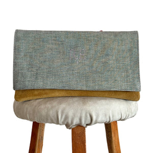 BINIALI CLUTCH - REMNANT FRENCH PINSTRIPE CANVAS & HAPPY HORSES - ONE-OF-A-KIND