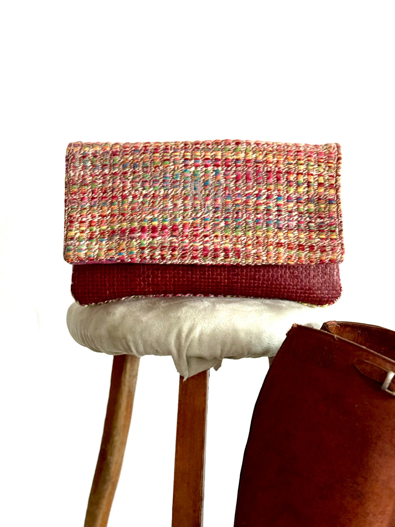 BINIALI CLUTCH - REMNANT MULTICOLOURED  WEAVE  & VINTAGE BRITISH  VELVET - ONE-OF-ONE