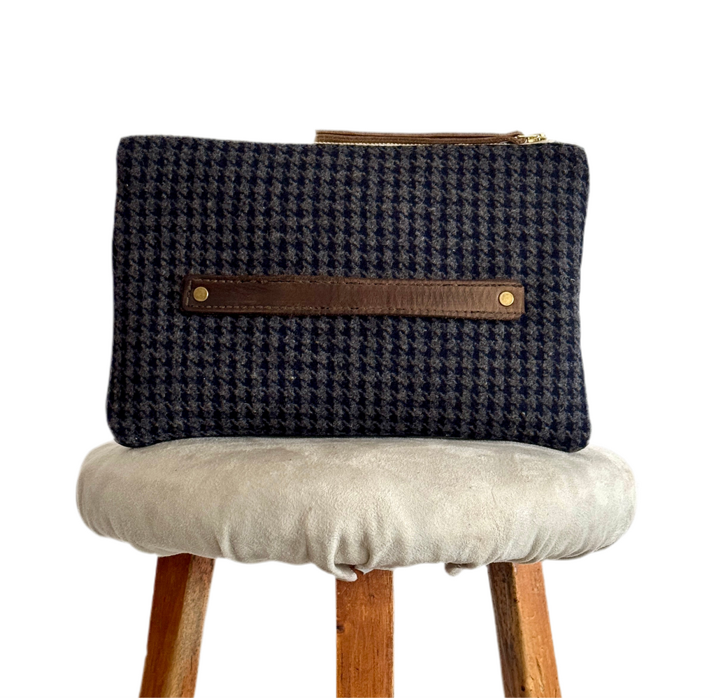 PETRA POUCH - REMNANT BRITISH  HOUNDSTOOTH & VINTAGE BRITISH  VELVET ONE OF ONE