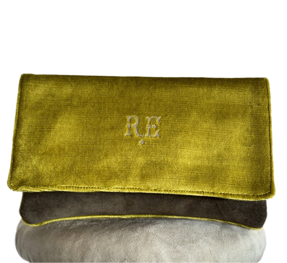 BINIALI  CLUTCH - VINTAGE CHARTREUSE VELVET ONE-OF-A-KIND