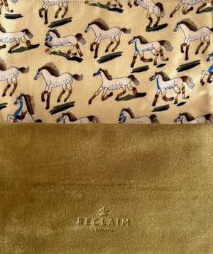 BINIALI CLUTCH - REMNANT FRENCH PINSTRIPE CANVAS & HAPPY HORSES - ONE-OF-A-KIND