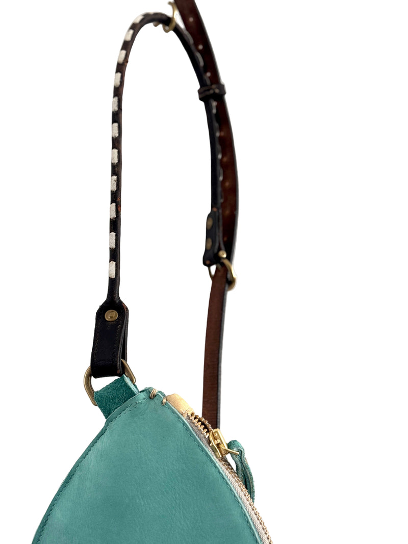 CAMPOS BELT BAG - TURQUOISE  SUEDE & REMNANT HAPPY HORSES  ONE-OF-A-KIND