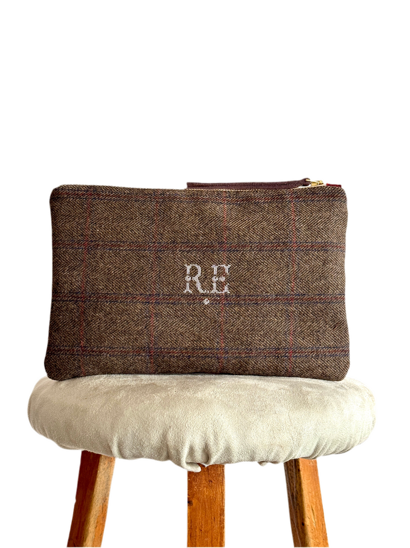 PETRA POUCH - REMNANT ITALIAN HERRINGBONE TWEED & VINTAGE HERRINGBONE LINEN ONE OF ONE