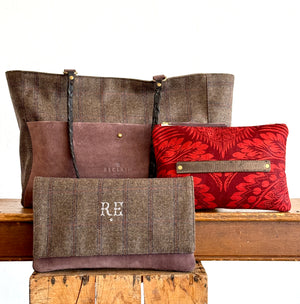 BINIALI CLUTCH - REMNANT ITALIAN HERRINGBONE TWEED & VINTAGE PATTERNED COTTON- ONE-OF-ONE