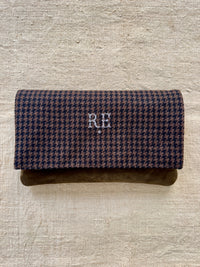 BINIALI CLUTCH - REMNANT BRITISH HOUNDSTOOTH & VINTAGE BIRDS & FLOWERS SILK - ONE-OF-ONE