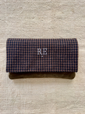 BINIALI CLUTCH - REMNANT BRITISH HOUNDSTOOTH & VINTAGE BIRDS & FLOWERS SILK - ONE-OF-ONE
