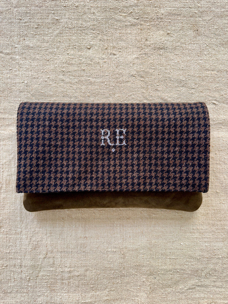 BINIALI CLUTCH - REMNANT BRITISH HOUNDSTOOTH & VINTAGE BIRDS & FLOWERS SILK - ONE-OF-ONE