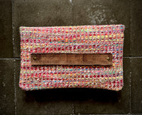 BINIALI CLUTCH - REMNANT MULTICOLOURED  WEAVE  & VINTAGE BRITISH  VELVET - ONE-OF-ONE