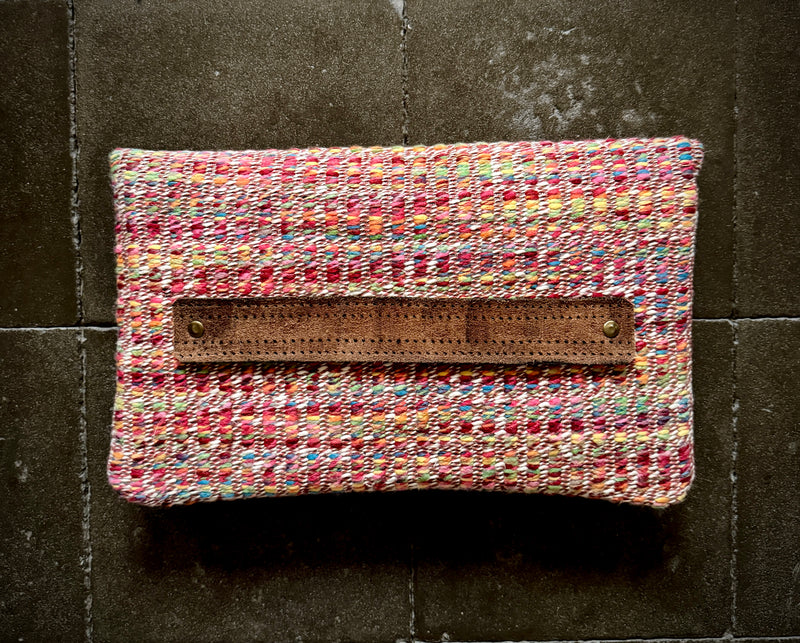 BINIALI CLUTCH - REMNANT MULTICOLOURED  WEAVE  & VINTAGE BRITISH  VELVET - ONE-OF-ONE