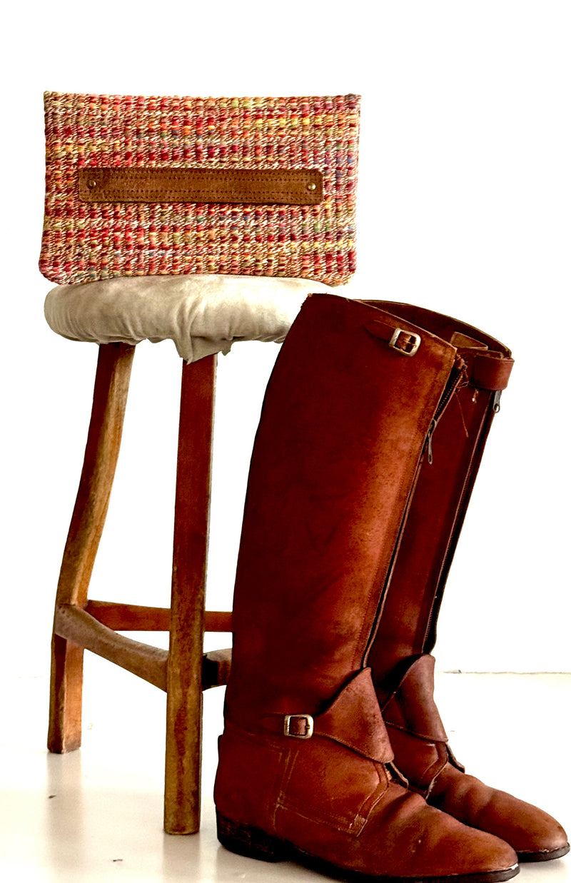 BINIALI CLUTCH - REMNANT MULTICOLOURED  WEAVE  & VINTAGE BRITISH  VELVET - ONE-OF-ONE