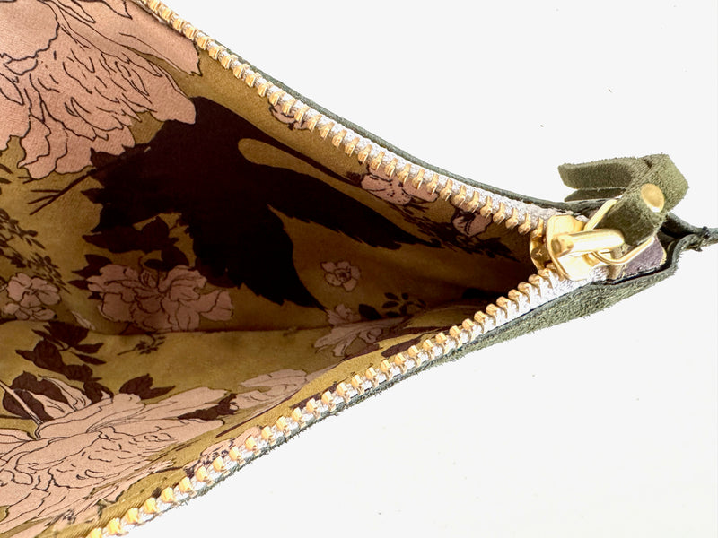 CAMPOS BELT BAG - GREEN SUEDE & REMNANT OLIVE GREEN SILK  ONE-OF-A-KIND