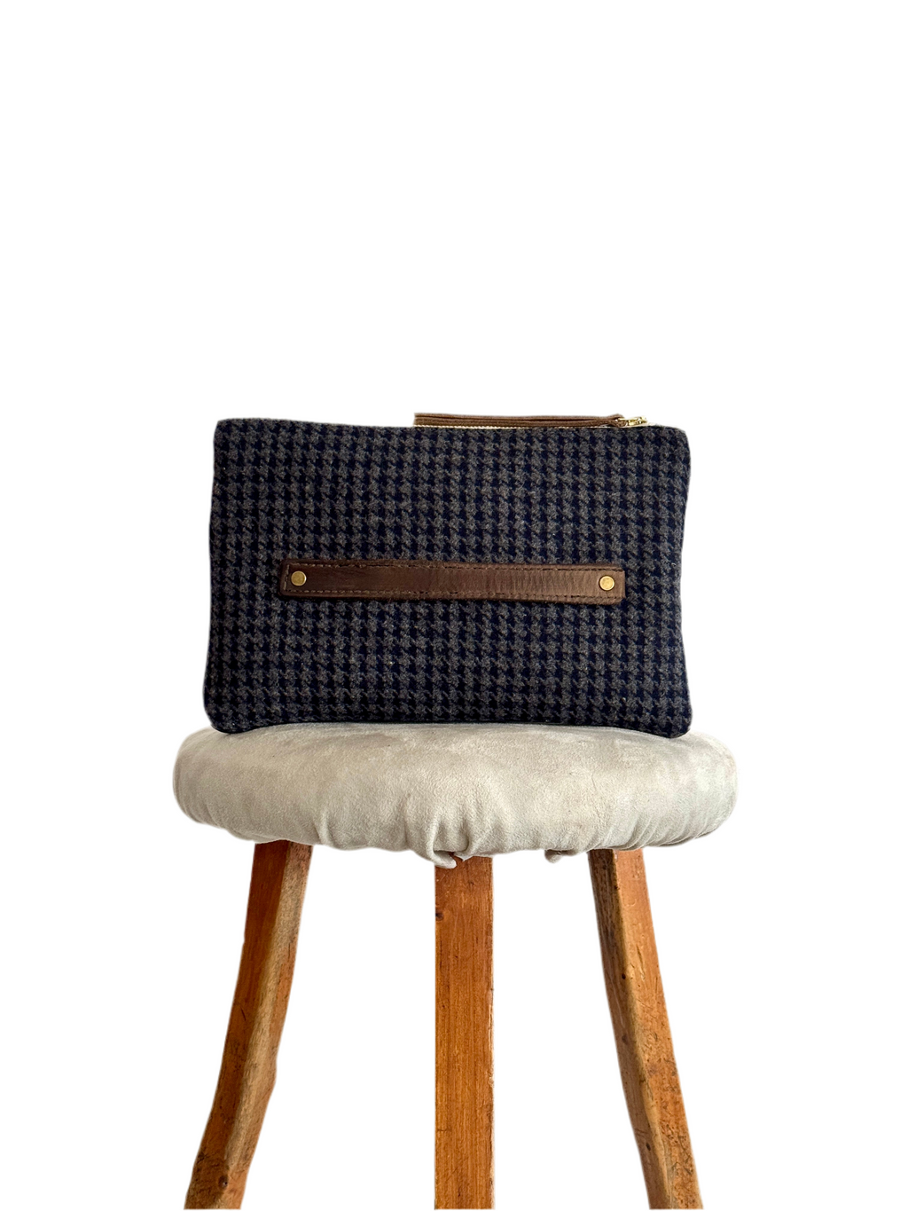 PETRA POUCH - REMNANT BRITISH  HOUNDSTOOTH & VINTAGE BRITISH  VELVET ONE OF ONE
