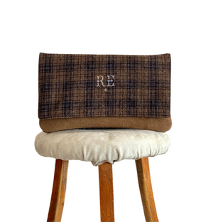 BINIALI CLUTCH - REMNANT ITALIAN TWEED & VINTAGE PINSTRIPE COTTON- ONE-OF-ONE.