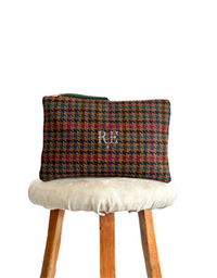 PETRA POUCH - REMNANT BRITISH  HOUNDSTOOTH & VINTAGE IKAT FABRIC  ONE OF ONE