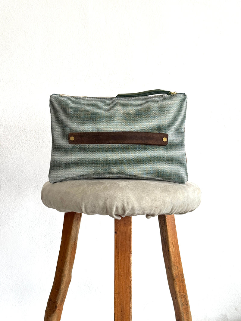 PETRA POUCH - REMNANT BRITISH  HOUNDSTOOTH & VINTAGE IKAT FABRIC  ONE OF ONE