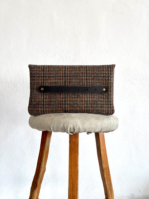 BINIALI CLUTCH - REMNANT HARRIS TWEED & VINTAGE PINSTRIPE COTTON- ONE-OF-ONE