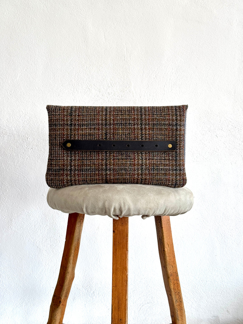 BINIALI CLUTCH - REMNANT HARRIS TWEED & VINTAGE PINSTRIPE COTTON- ONE-OF-ONE