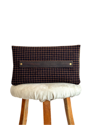 BINIALI CLUTCH - REMNANT BRITISH HOUNDSTOOTH & VINTAGE BIRDS & FLOWERS SILK - ONE-OF-ONE