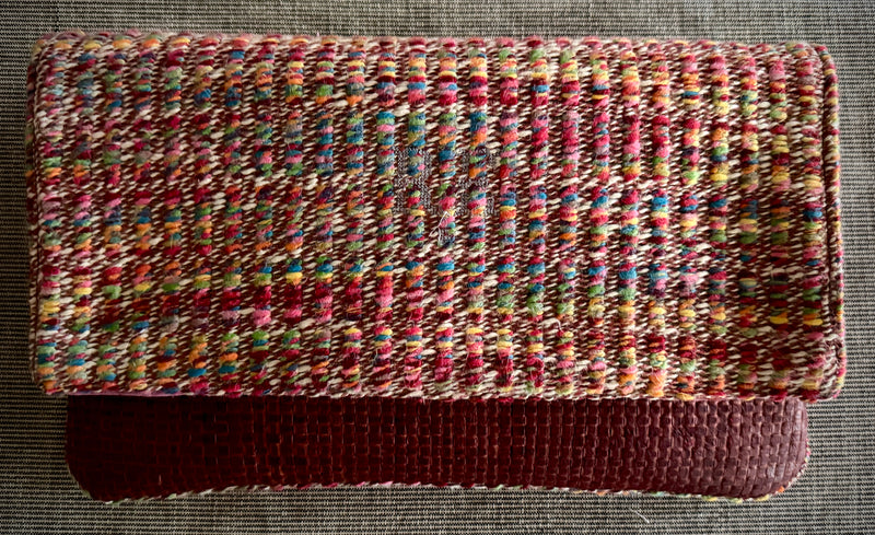 BINIALI CLUTCH - REMNANT MULTICOLOURED  WEAVE  & VINTAGE BRITISH  VELVET - ONE-OF-ONE