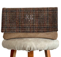 BINIALI CLUTCH - REMNANT HARRIS TWEED & VINTAGE PINSTRIPE COTTON- ONE-OF-ONE