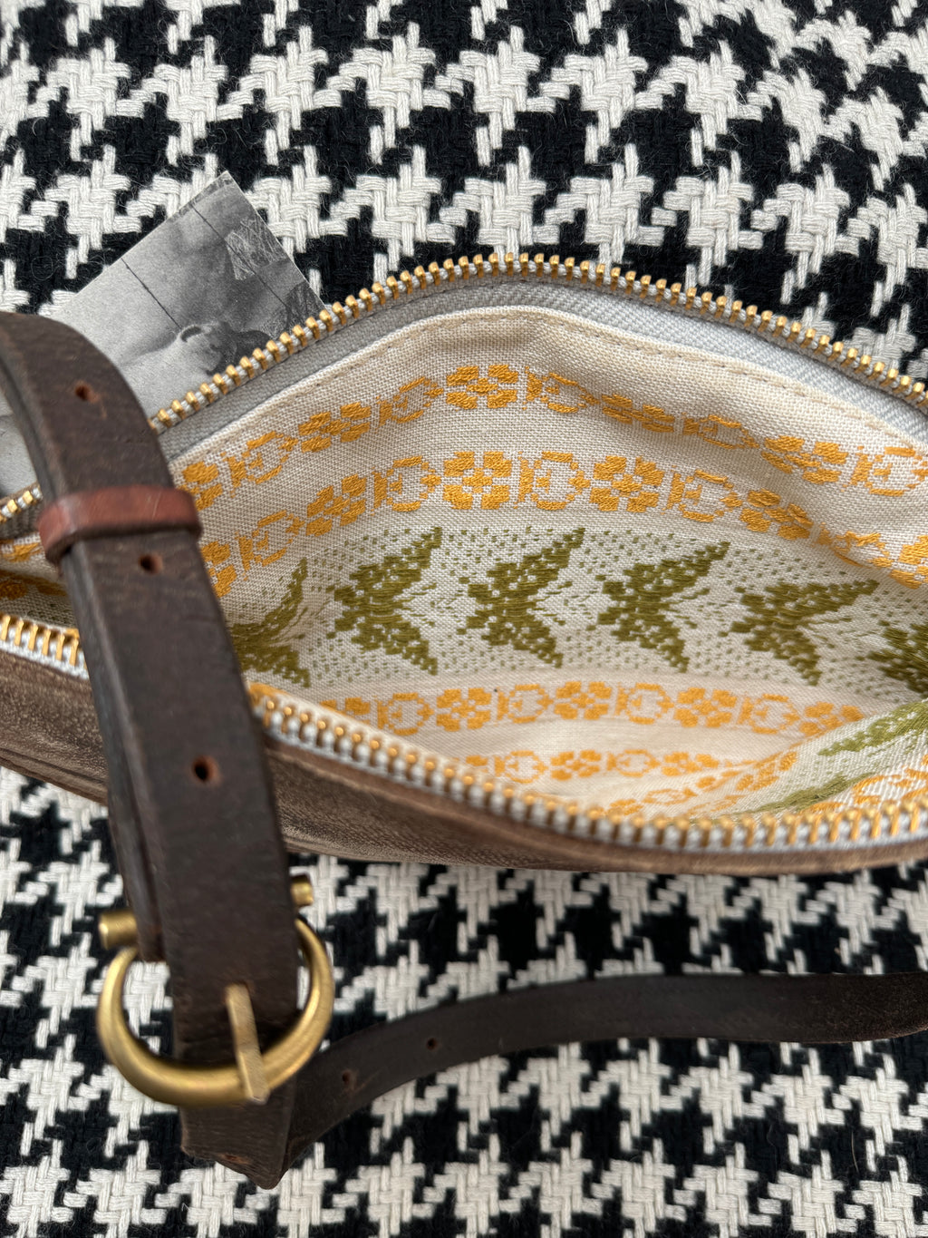 CAMPOS BELT BAG - GREEN & YELLOW VINTAGE FABRIC WITH EMBROIDERED BUTTERFLIES