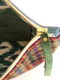 PETRA POUCH - REMNANT BRITISH  HOUNDSTOOTH & VINTAGE IKAT FABRIC  ONE OF ONE