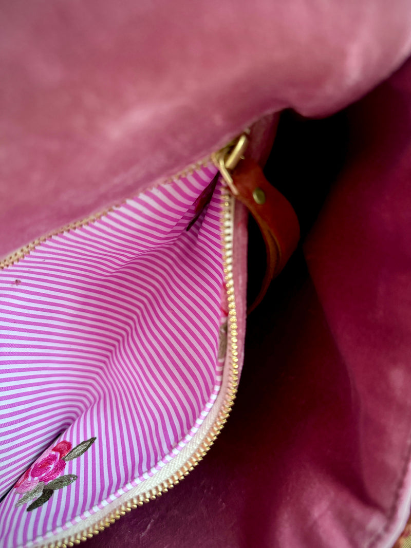 BINIALI CLUTCH - REMNANT MULTICOLOURED  WEAVE  & VINTAGE BRITISH  VELVET - ONE-OF-ONE