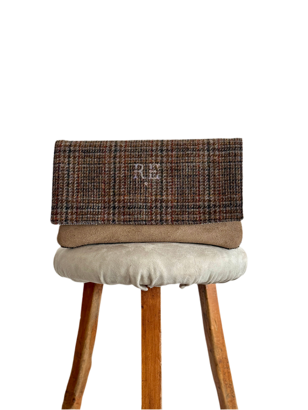 BINIALI CLUTCH - REMNANT HARRIS TWEED & VINTAGE PINSTRIPE COTTON- ONE-OF-ONE