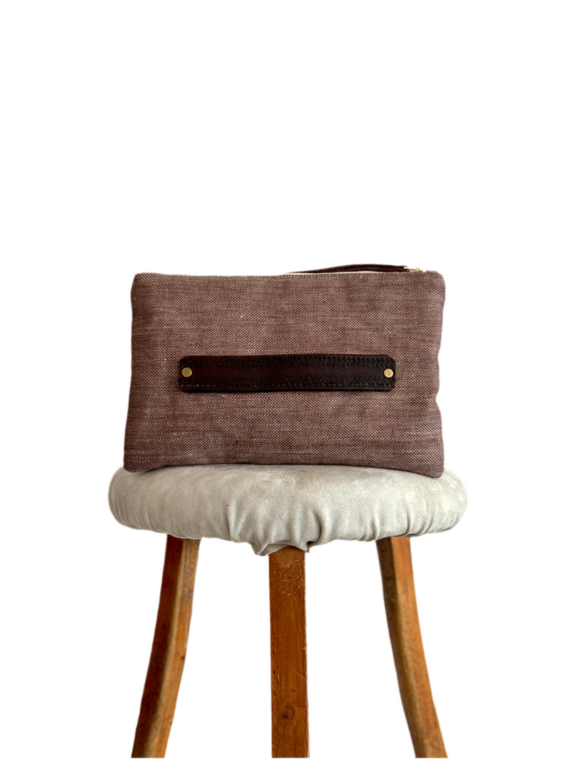 PETRA POUCH - REMNANT ITALIAN HERRINGBONE TWEED & VINTAGE HERRINGBONE LINEN ONE OF ONE