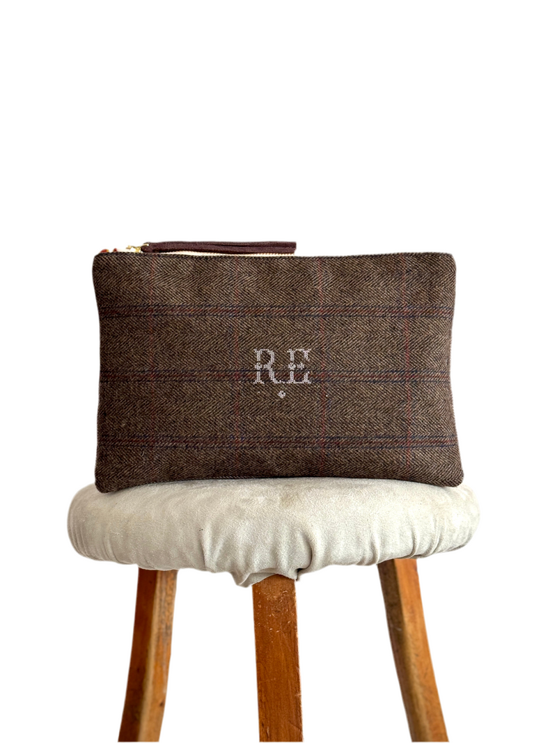 PETRA POUCH - REMNANT ITALIAN HERRINGBONE TWEED & VINTAGE HERRINGBONE LINEN ONE OF ONE