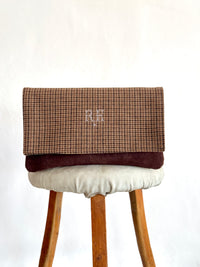 BINIALI CLUTCH - REMNANT BRITISH HOUNDSTOOTH & VINTAGE AFRICAN COTTON - ONE-OF-ONE