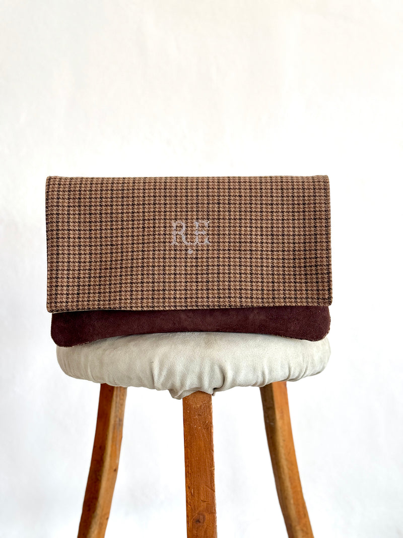 BINIALI CLUTCH - REMNANT BRITISH HOUNDSTOOTH & VINTAGE AFRICAN COTTON - ONE-OF-ONE
