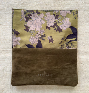 BINIALI CLUTCH - REMNANT BRITISH HOUNDSTOOTH & VINTAGE BIRDS & FLOWERS SILK - ONE-OF-ONE