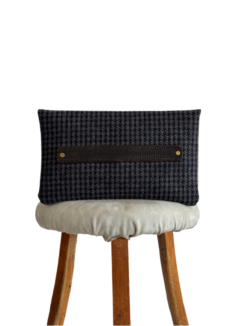 BINIALI CLUTCH - REMNANT HOUNDSTOOTH & VINTAGE PAISLEY SATIN - ONE-OF-ONE.