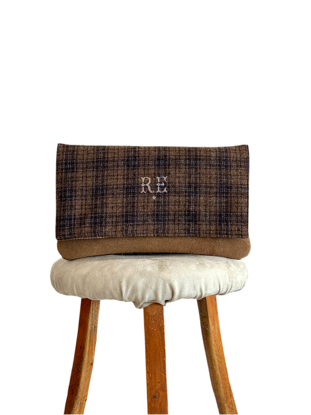 BINIALI CLUTCH - REMNANT ITALIAN TWEED & VINTAGE PINSTRIPE COTTON- ONE-OF-ONE.