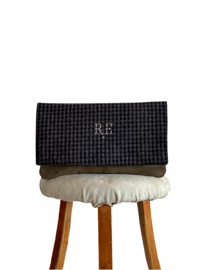 BINIALI CLUTCH - REMNANT HOUNDSTOOTH & VINTAGE PAISLEY SATIN - ONE-OF-ONE.