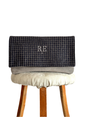 BINIALI CLUTCH - REMNANT HOUNDSTOOTH & VINTAGE SEERSUCKER PINSTRIPE - ONE-OF-ONE