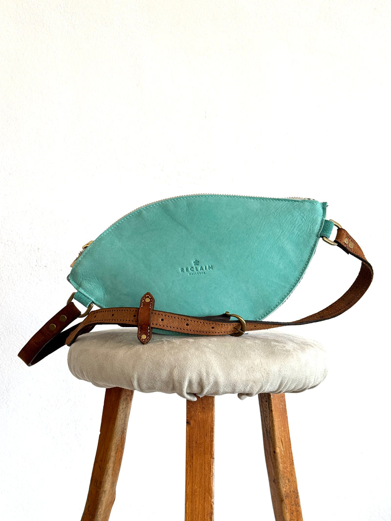 CAMPOS BELT BAG - TURQUOISE SUEDE HAPPY HORSES PRINT - ONE-OF-A-KIND