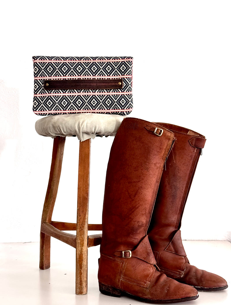 BINIALI CLUTCH - REMNANT WEAVE  & VINTAGE MATTRESS FABRIC - ONE-OF-ONE