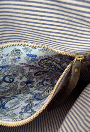 BINIALI CLUTCH - REMNANT HOUNDSTOOTH & VINTAGE SEERSUCKER PINSTRIPE - ONE-OF-ONE