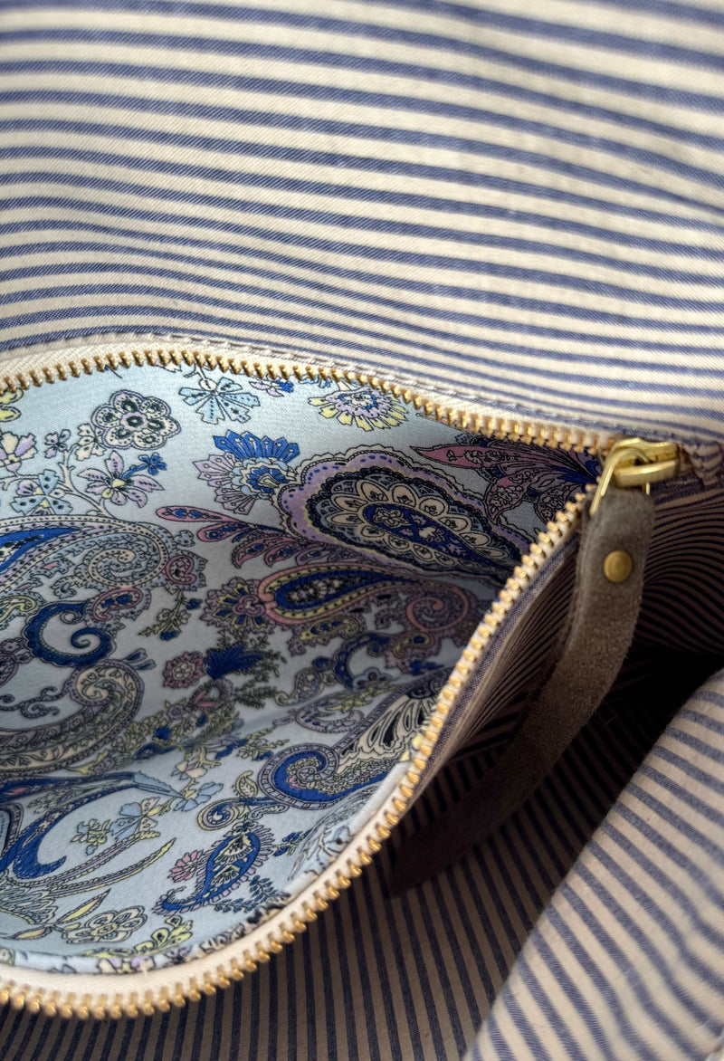 BINIALI CLUTCH - REMNANT HOUNDSTOOTH & VINTAGE SEERSUCKER PINSTRIPE - ONE-OF-ONE