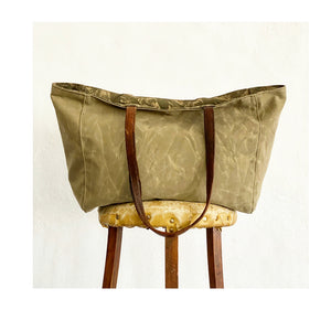 LIMITED EDITION KHAKI Recycled Waxed Canvas Tote With  Khaki Leaf Cotton Interior.