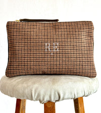 PETRA POUCH - REMNANT BRITISH  HOUNDSTOOTH TWEED & HAPPY HORSES  - ONE OF ONE