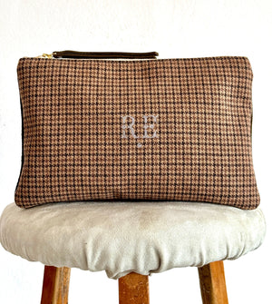 PETRA POUCH - REMNANT BRITISH  HOUNDSTOOTH TWEED & HAPPY HORSES  - ONE OF ONE